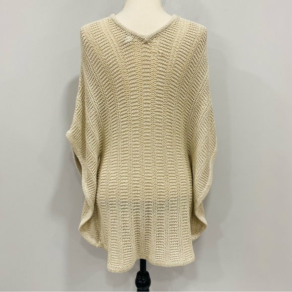 CHICO’S OS Cream Metallic Sparkle Open Knit Kimono Sweater Pullover Lagenlook - Picture 2 of 16
